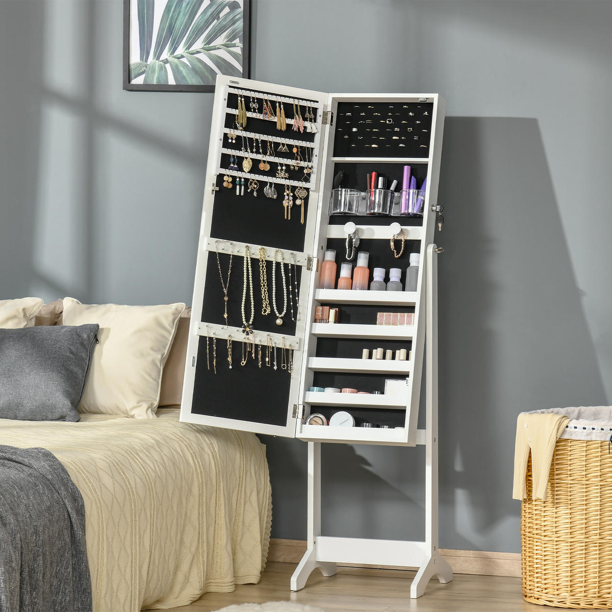 STANDSPIEGEL DE-18883 mit LED, Touchscreen Weiß - Weiß, Holzwerkstoff (46/151.5/36.5cm) - ComfortXL