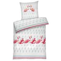 SEERSUCKER-BETTWÄSCHE 135x200 Flamingo Sommer Bettbezug Bügelfrei aus 100% Baumwolle, Bettbezüge Tier Muster - Multicolor, Textil (135/200cm) - Carpe Sonno