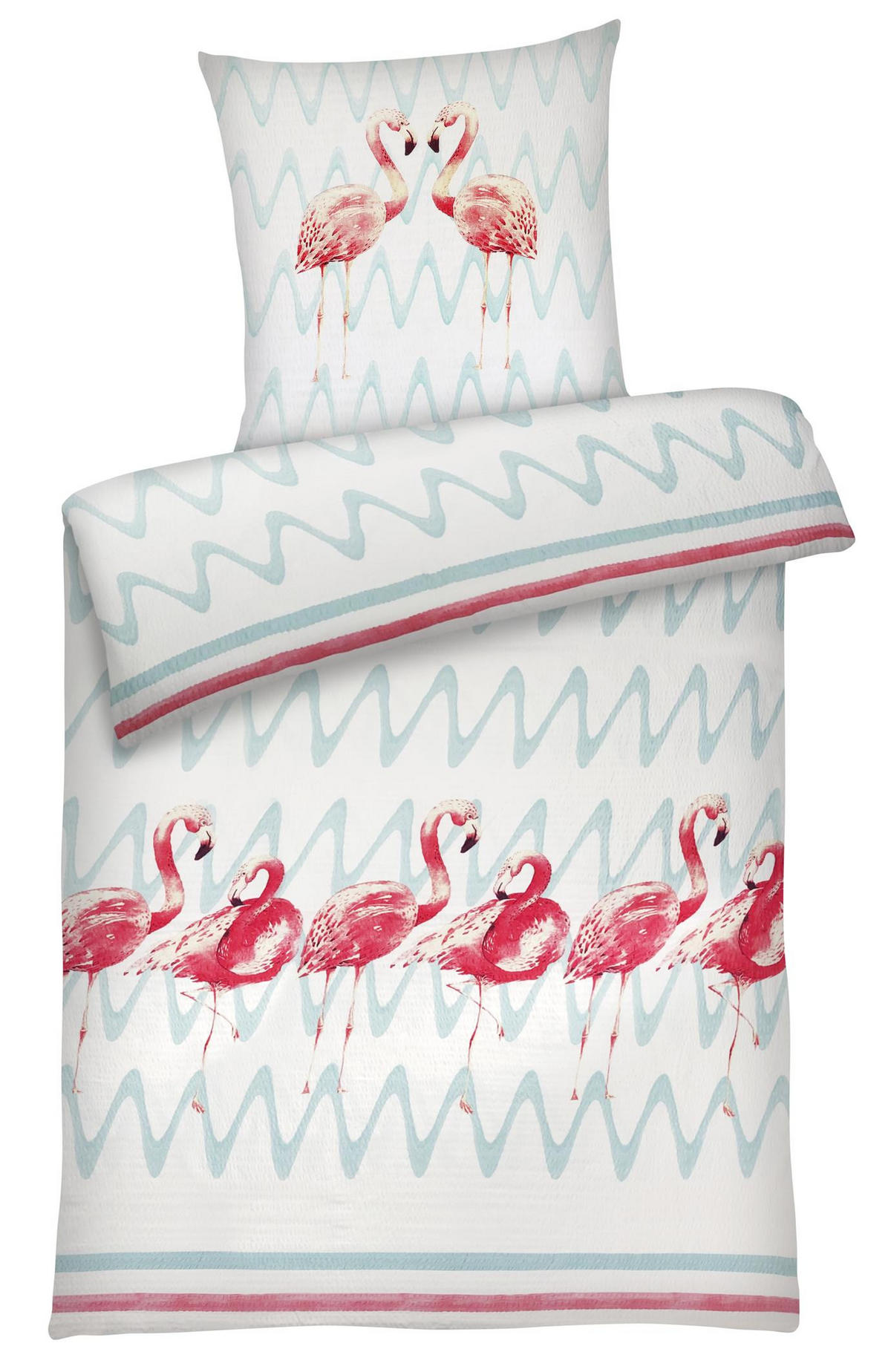 SEERSUCKER-BETTWÄSCHE 135x200 Flamingo Sommer Bettbezug Bügelfrei aus 100% Baumwolle, Bettbezüge Tier Muster - Multicolor, Textil (135/200cm) - Carpe Sonno