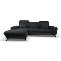 ECKSOFA LUCE L-S Anthrazit Plüsch-Stoff mit Schlaffunktion - Anthrazit, Holz (279/172cm) - MASSENO