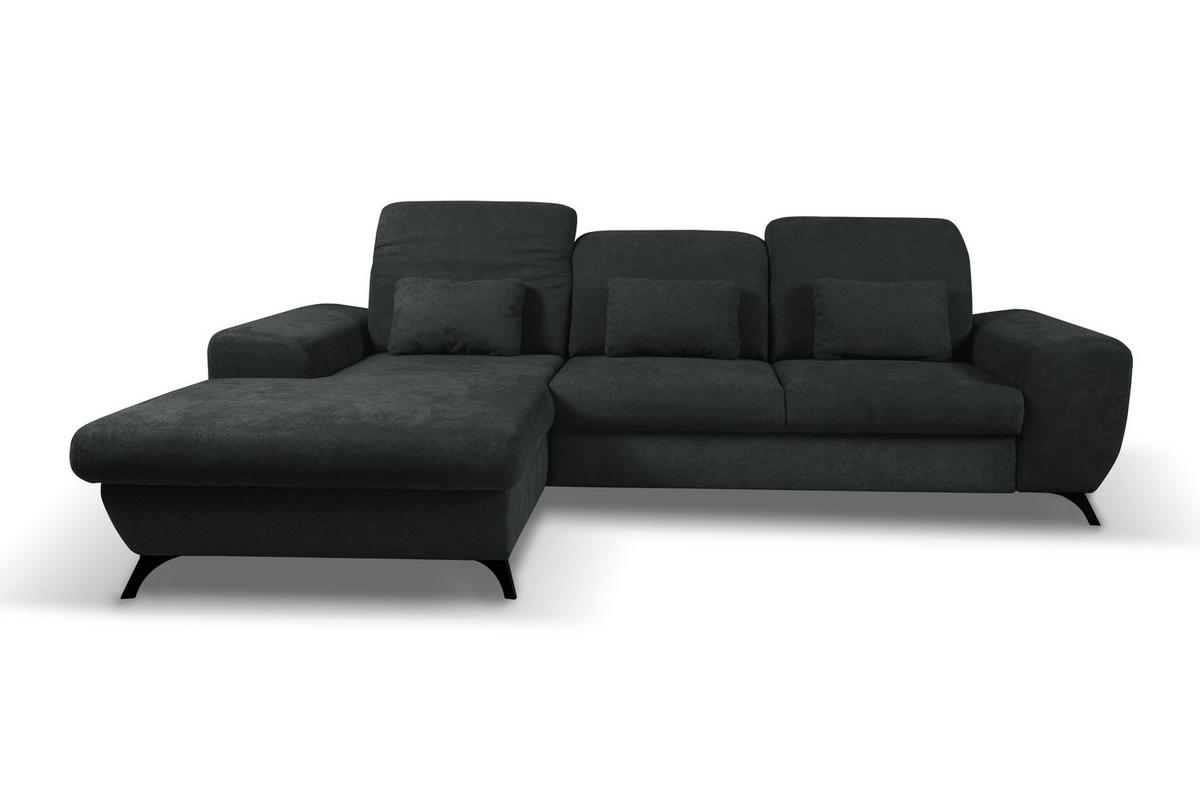 ECKSOFA LUCE L-S Anthrazit Plüsch-Stoff mit Schlaffunktion - Anthrazit, Holz (279/172cm) - MASSENO
