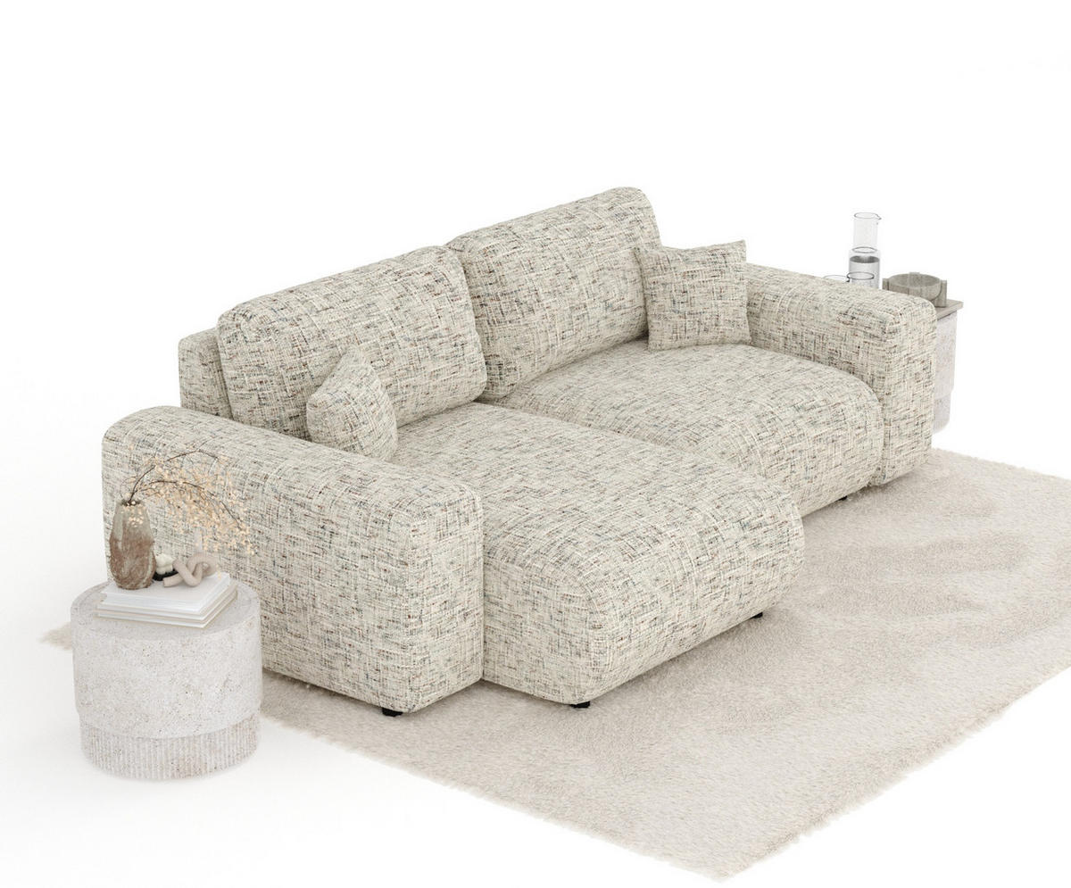 ECKSOFA Zanzibar Beige Webstoff - Beige/Schwarz, Holz/Holzwerkstoff (237/144cm) - Maison de Reve