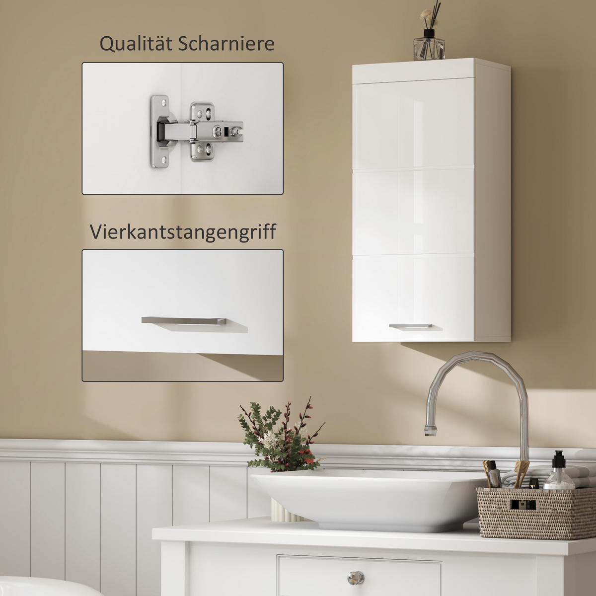 HÄNGESCHRANK mit Tür, 2 Ebenen, Weiß 37,2 x 24,5 x 76,8 cm - Weiß, Holzwerkstoff (37.2/76.8/24.5cm) - HOMCOM