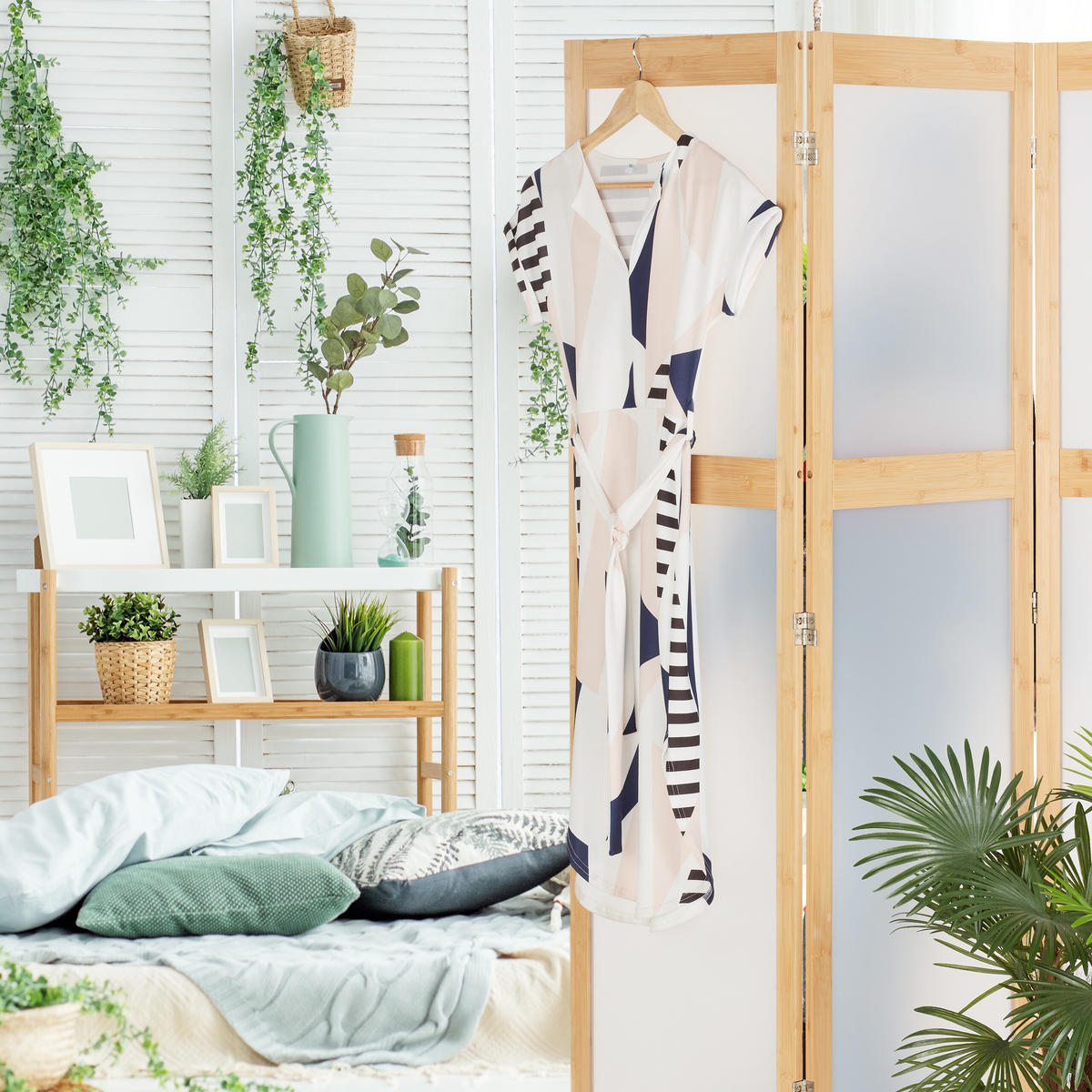 PARAVENT - Hellbraun, Holz/Kunststoff (135.5/168/1.5cm) - Relaxdays