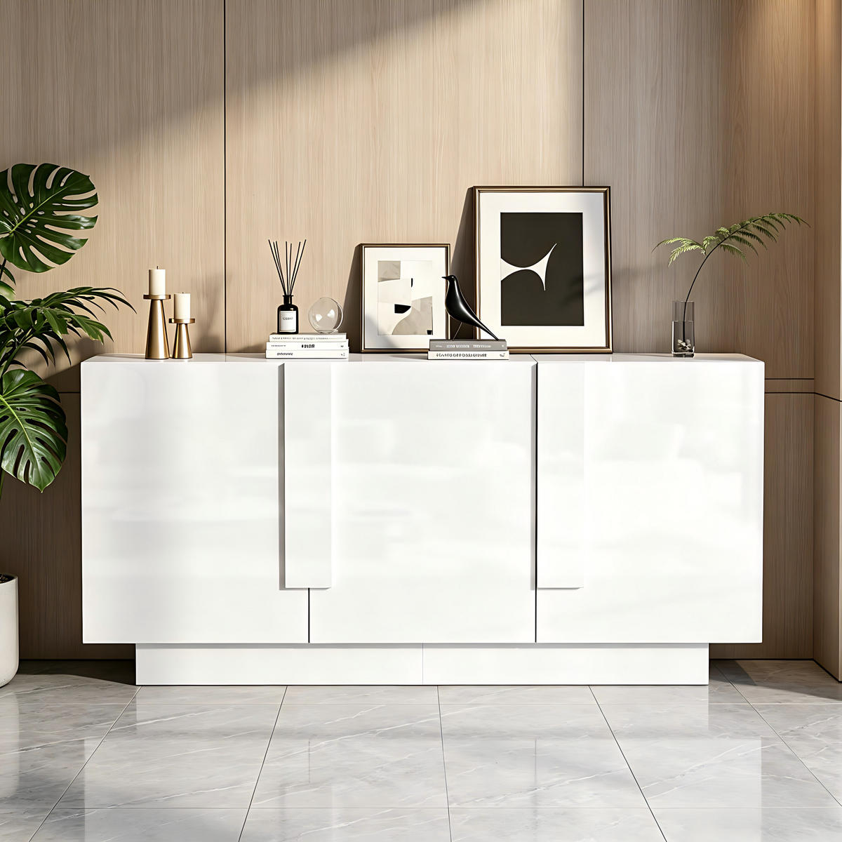 SIDEBOARD Weiß Hochglanz 3 Türen 6 Fächer 160cm Modern - Weiß, Holzwerkstoff (35/60/160cm) - FLIEKS