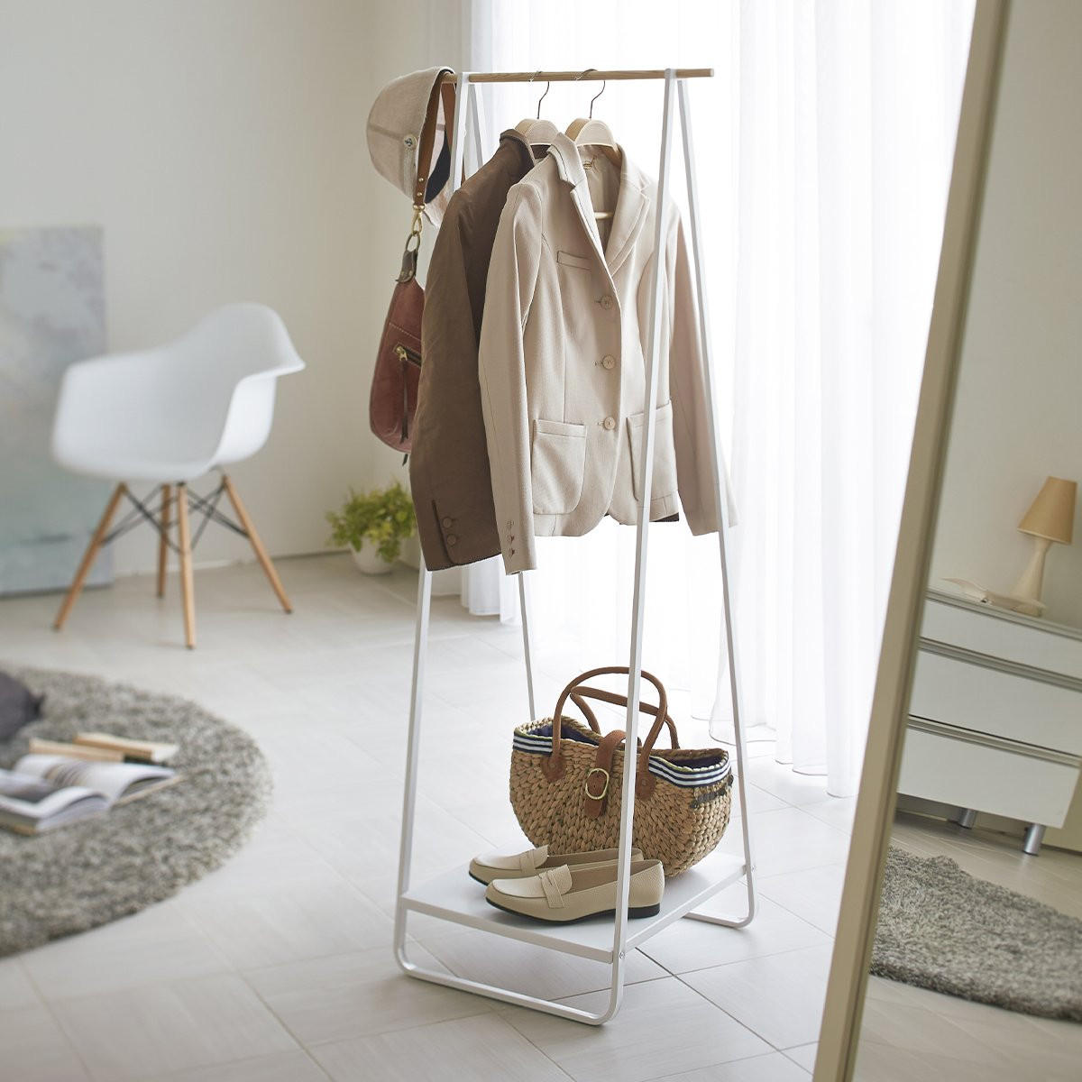 KLEIDERSTÄNDER aus Metall und Holz - H140 cm - Weiß, Metall (47/140/52cm) - Yamazaki