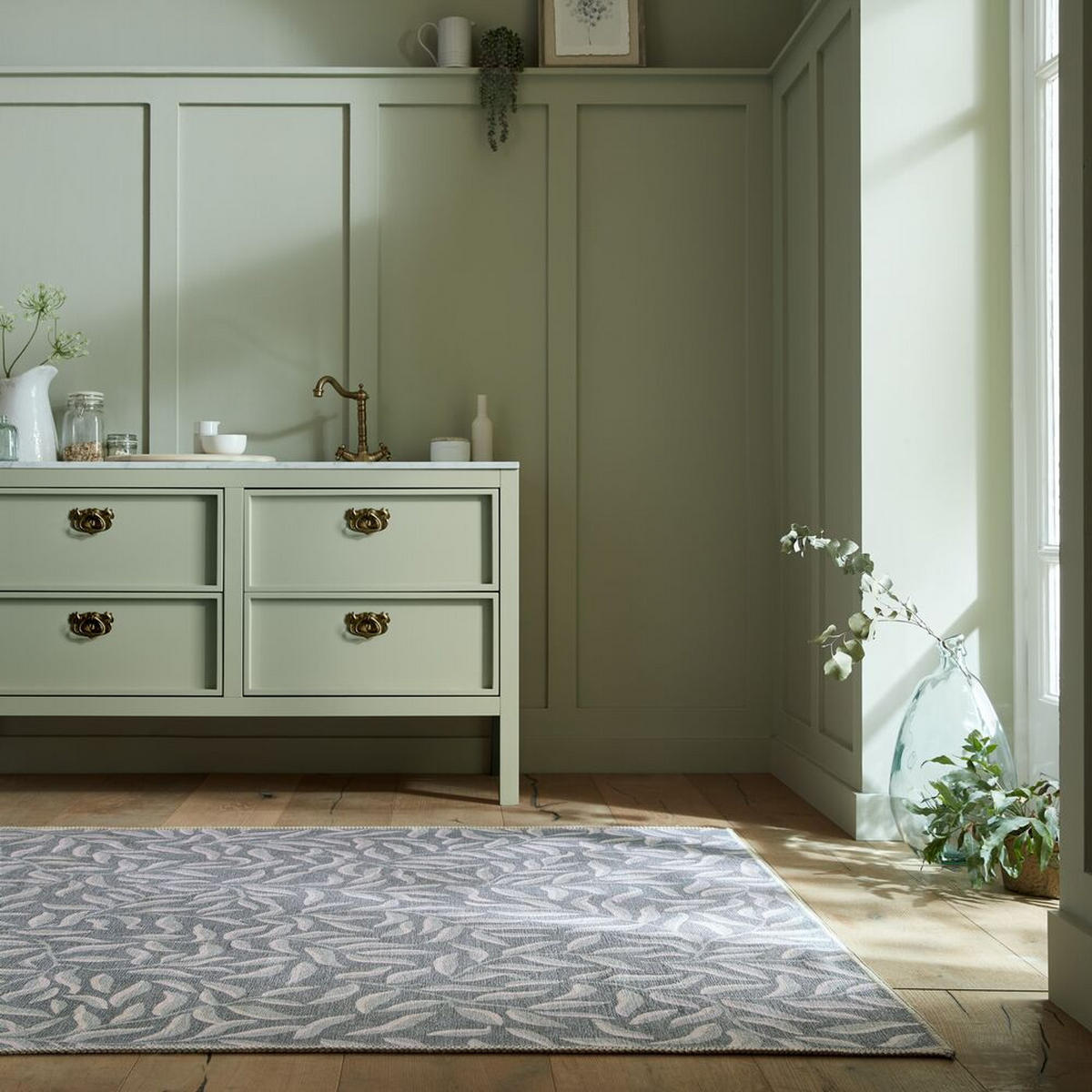 TEPPICH maschinenwaschbar Floral-Design, recycelt CLYDE, Grau-Grün 120x170 cm - Grau, Textil (120/170cm) - KADIMA DESIGN