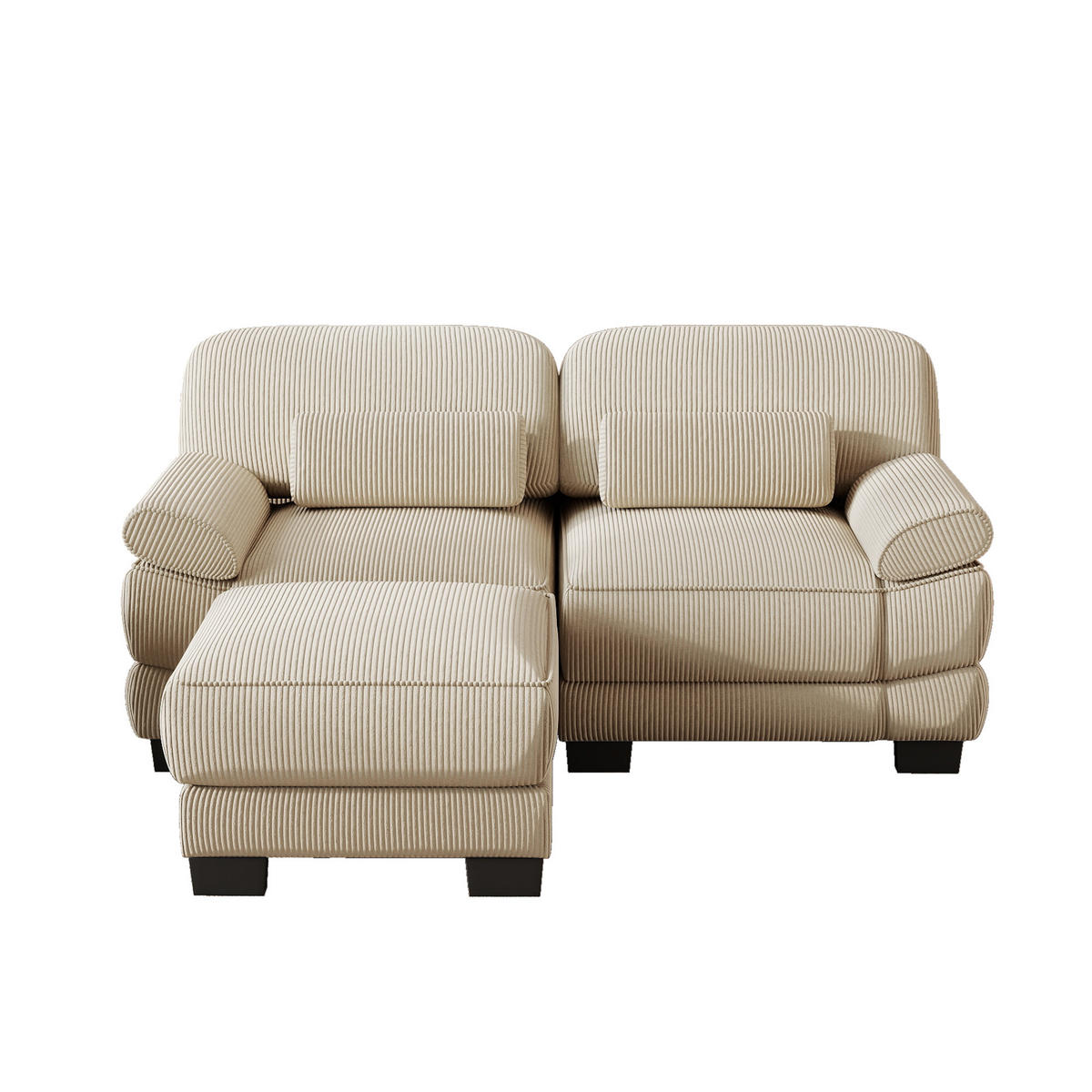 ECKSOFA 2-Sitzer L-Form mit Hocker, DE-42659, Beige - Beige, Holz (194/161cm) - ComfortXL