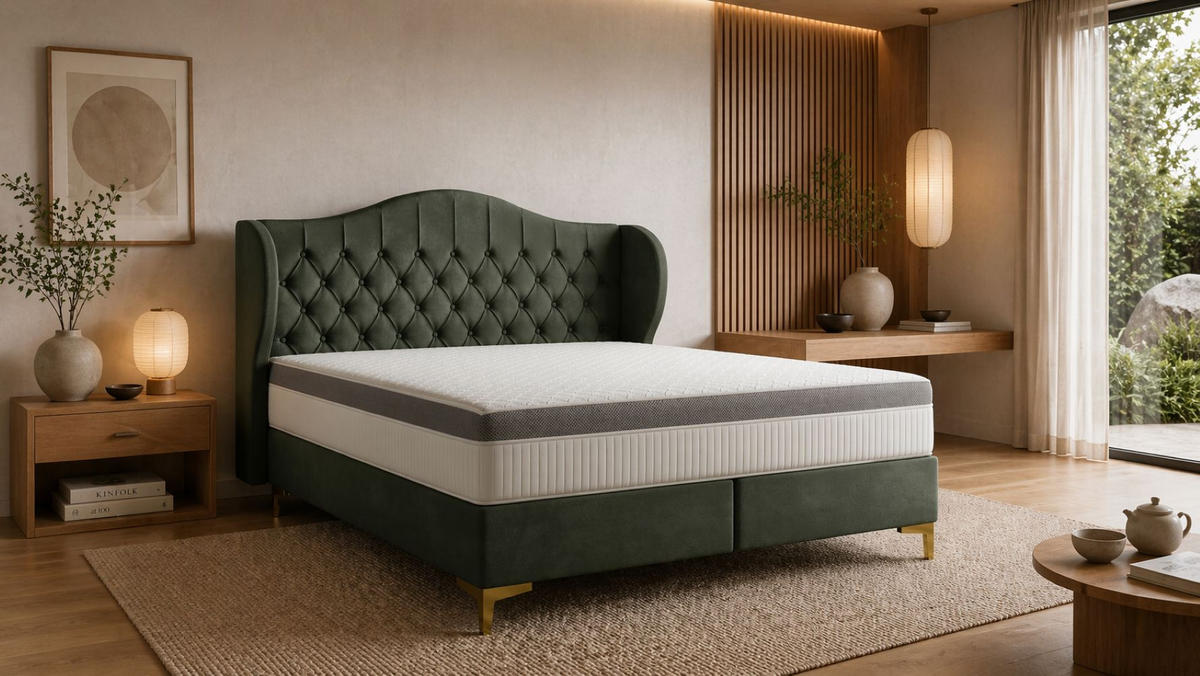 BETT mit Taschenmatratze LEGEND, Whisper-Stoff Grün 180x200 cm - Grün, Holz/Textil (180/200cm) - Kaiser Möbel
