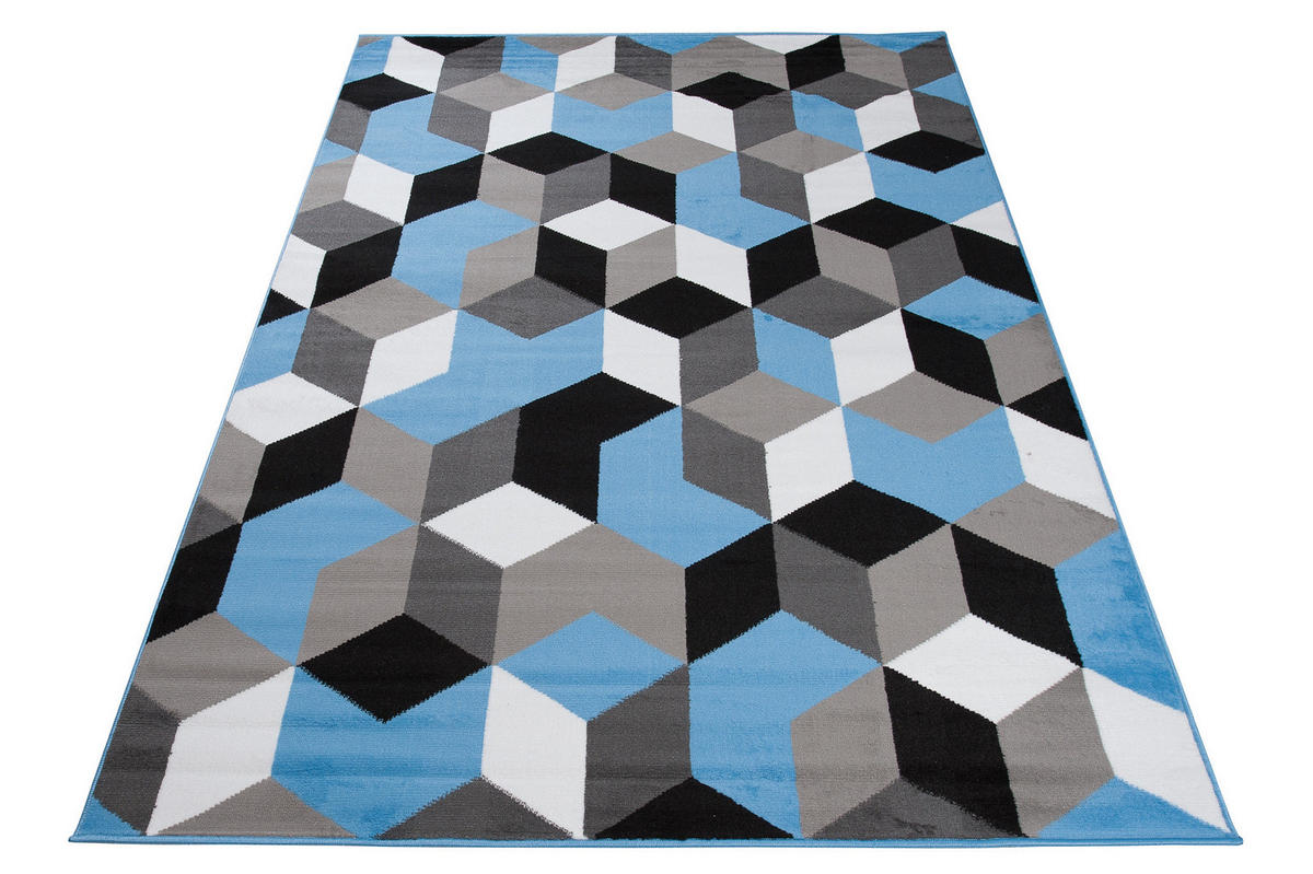 TEPPICH MAYA Blau Geometrisch Gitter Figuren 140/200 cm - Blau, Textil (140/200cm) - Tapiso