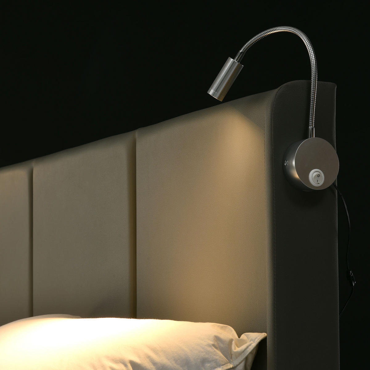 POLSTERBETT aus Kunstleder 160x200 cm in Grau mit LED-Leselicht & USB - Grau, Leder (160/200cm) - Modfu