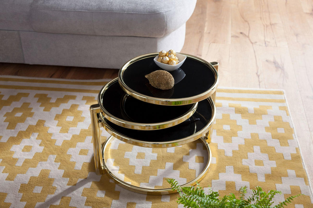 BEISTELLTISCH Glas Stahlgestell Schwenkbare Platten, Gold 58x58x43 cm - Goldfarben, Glas/Metall (58/58/43cm) - KADIMA DESIGN