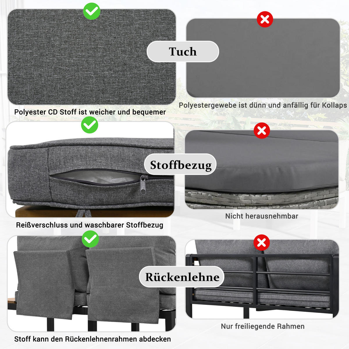 LOUNGEGARNITUR 120/60/66 cm grau aus Eisen mit Akazie 5-teilig - Grau, Metall - OKWISH
