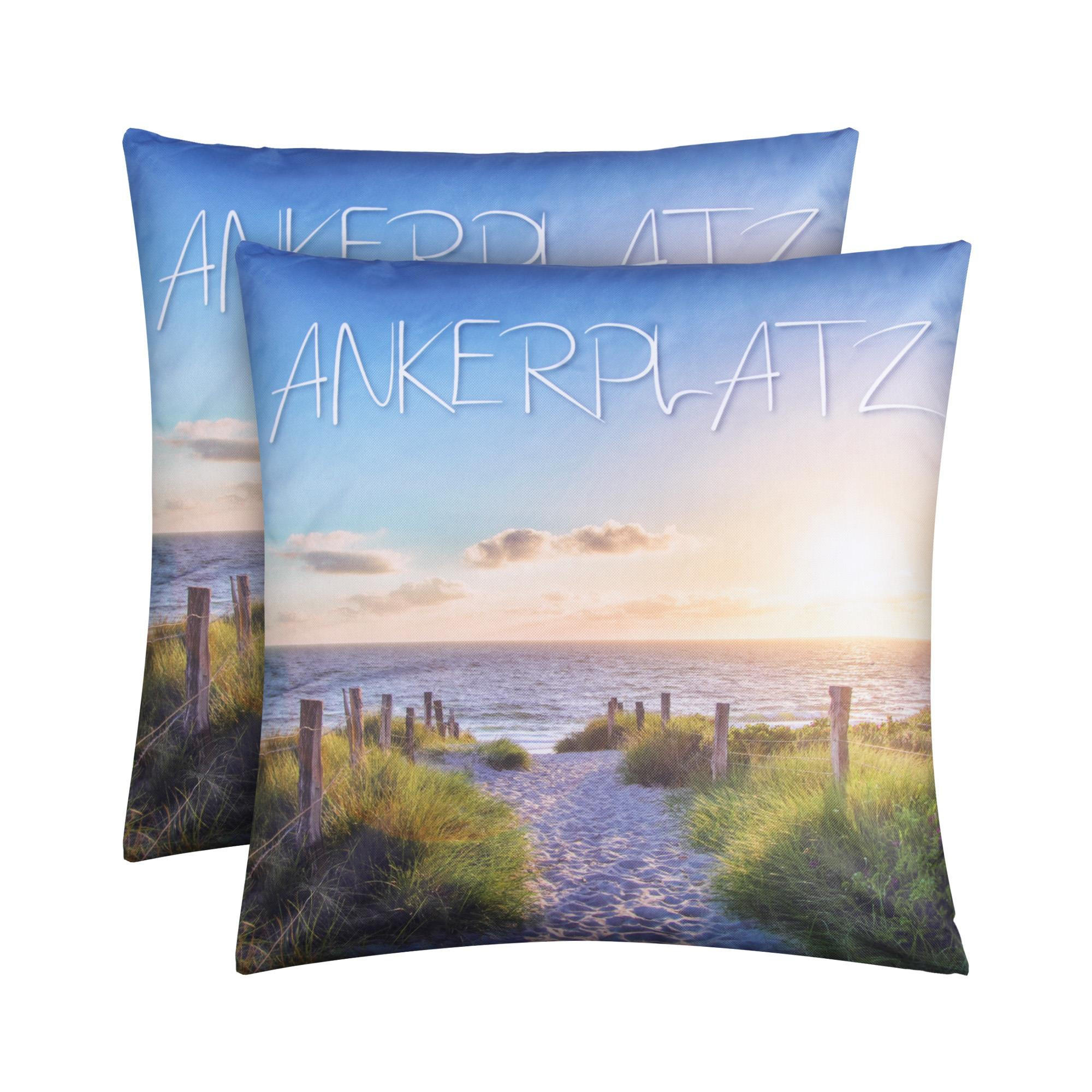 OUTDOORKISSEN 45x45 cm wasserabweisend "Ankerplatz" 2er-Pack - Blau/Grün, Kunststoff (45/45cm)