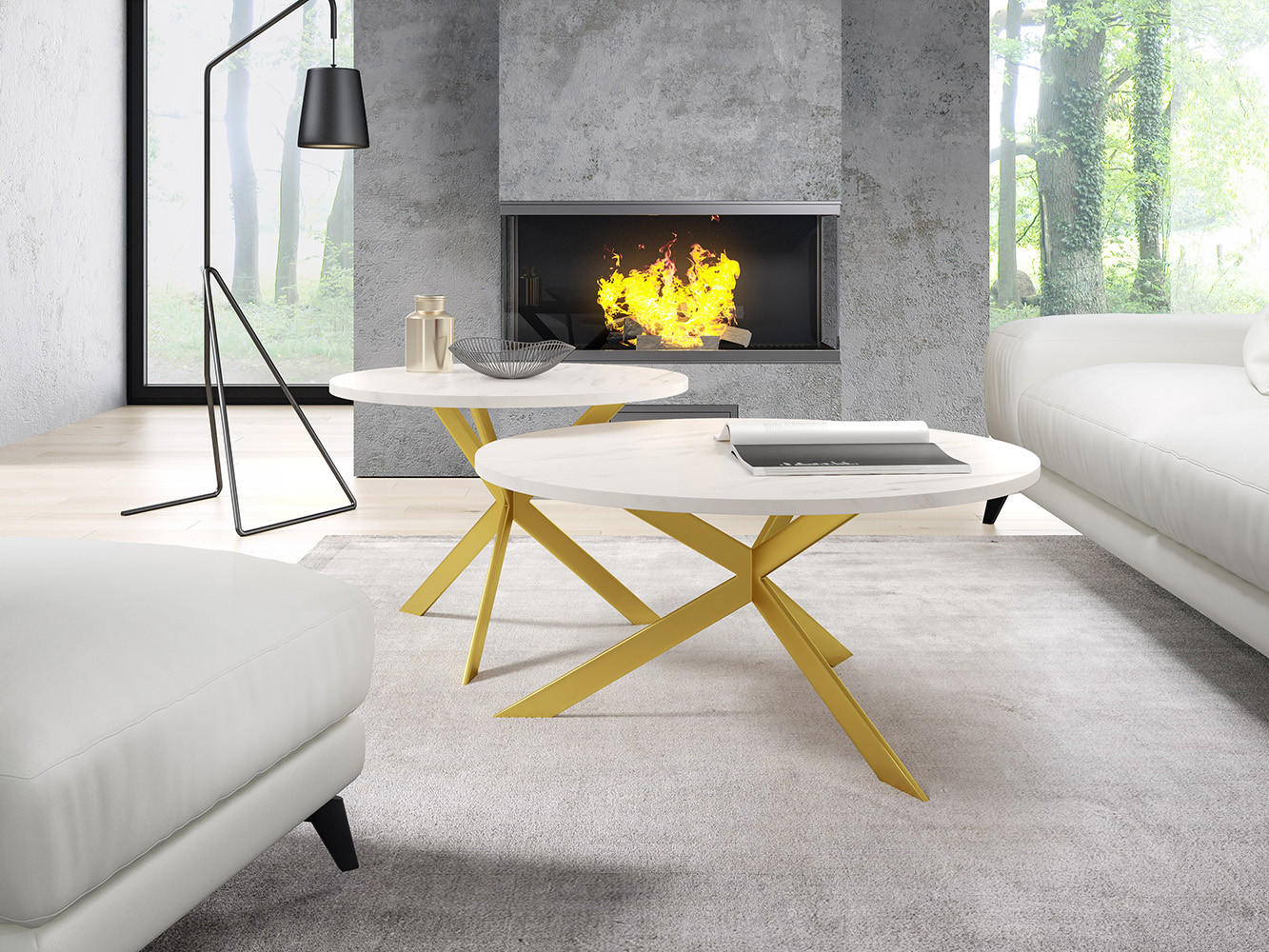 COUCHTISCH Libre Bianco Marmor / Gold (2er-Set) - Goldfarben/Weiß, Holz/Holzwerkstoff (75/133/42cm) - Feldmann-Wohnen