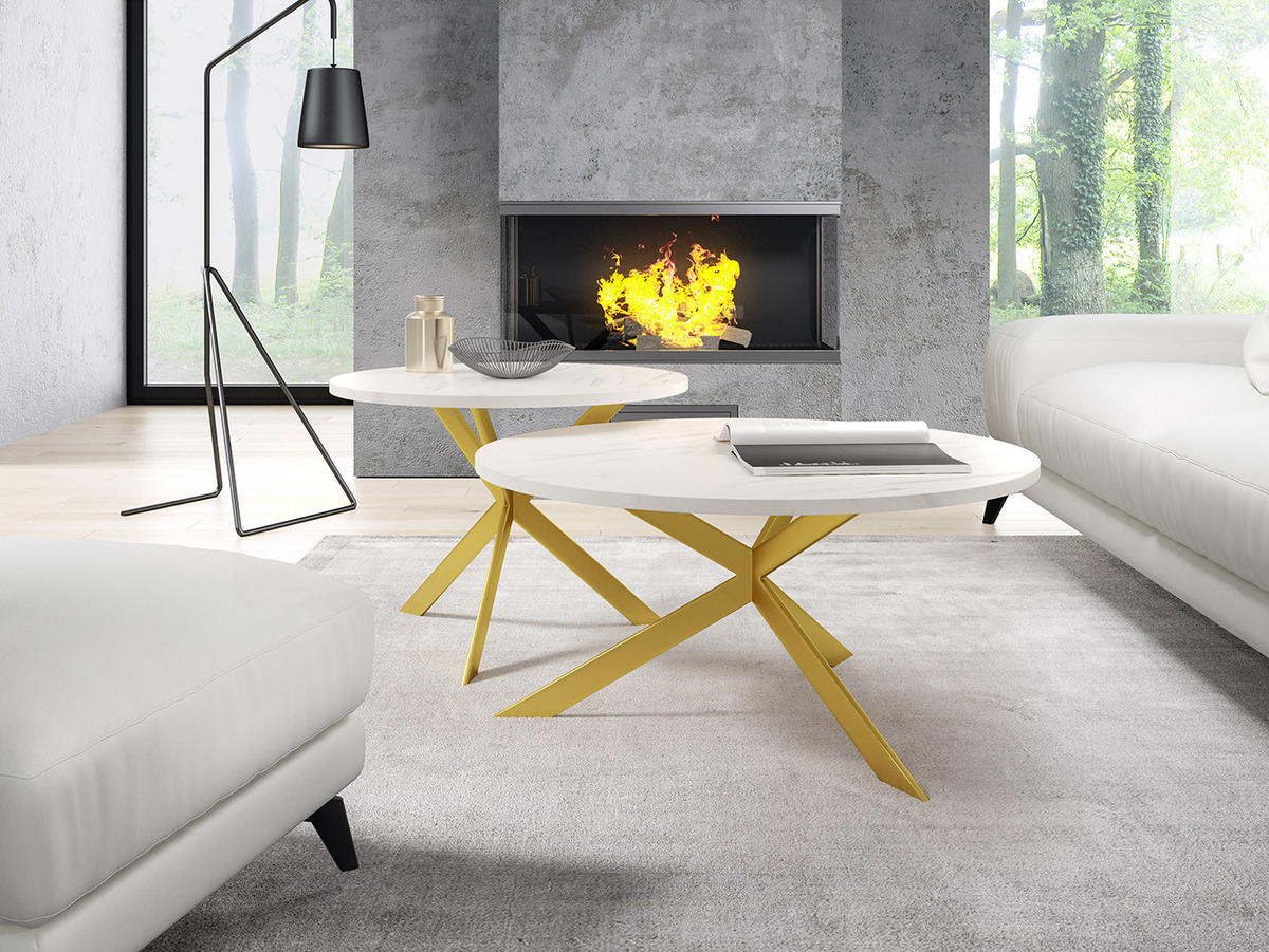 COUCHTISCH Libre Bianco Marmor / Gold (2er-Set) - Goldfarben/Weiß, Holz/Holzwerkstoff (75/133/42cm) - Feldmann-Wohnen