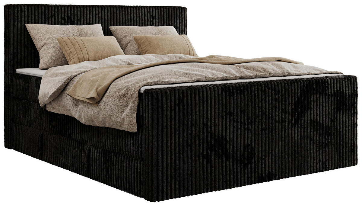 BOXSPRINGBETT TILIANO KING DUO 140/200 - Schwarz Cord - H4 - Schwarz, Textil (140/200cm) - MKS