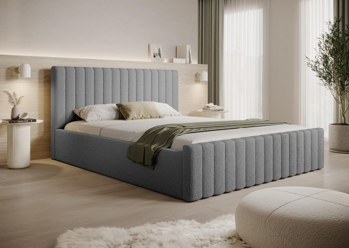 POLSTERBETT Safi 160x200 Grau (Abriamo 7 – Bouclé) - Grau, Holz/Textil (160/200cm) - Fedve
