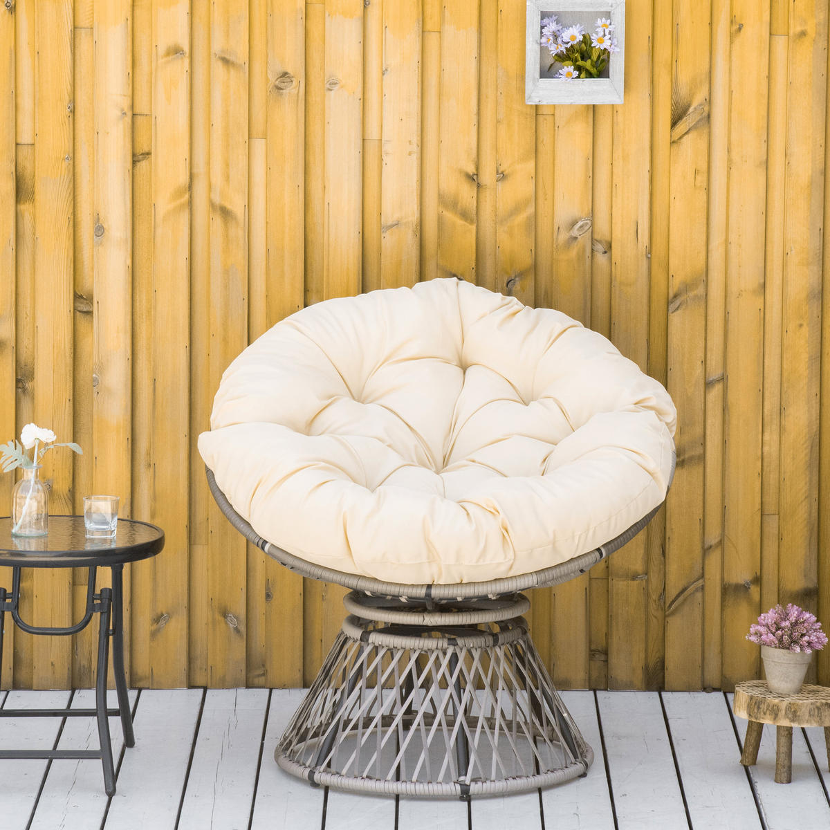 PAPASANSESSEL DE-06699 drehbar, 360° Beige - Beige, Kunststoff/Metall (97/90/87cm) - ComfortXL