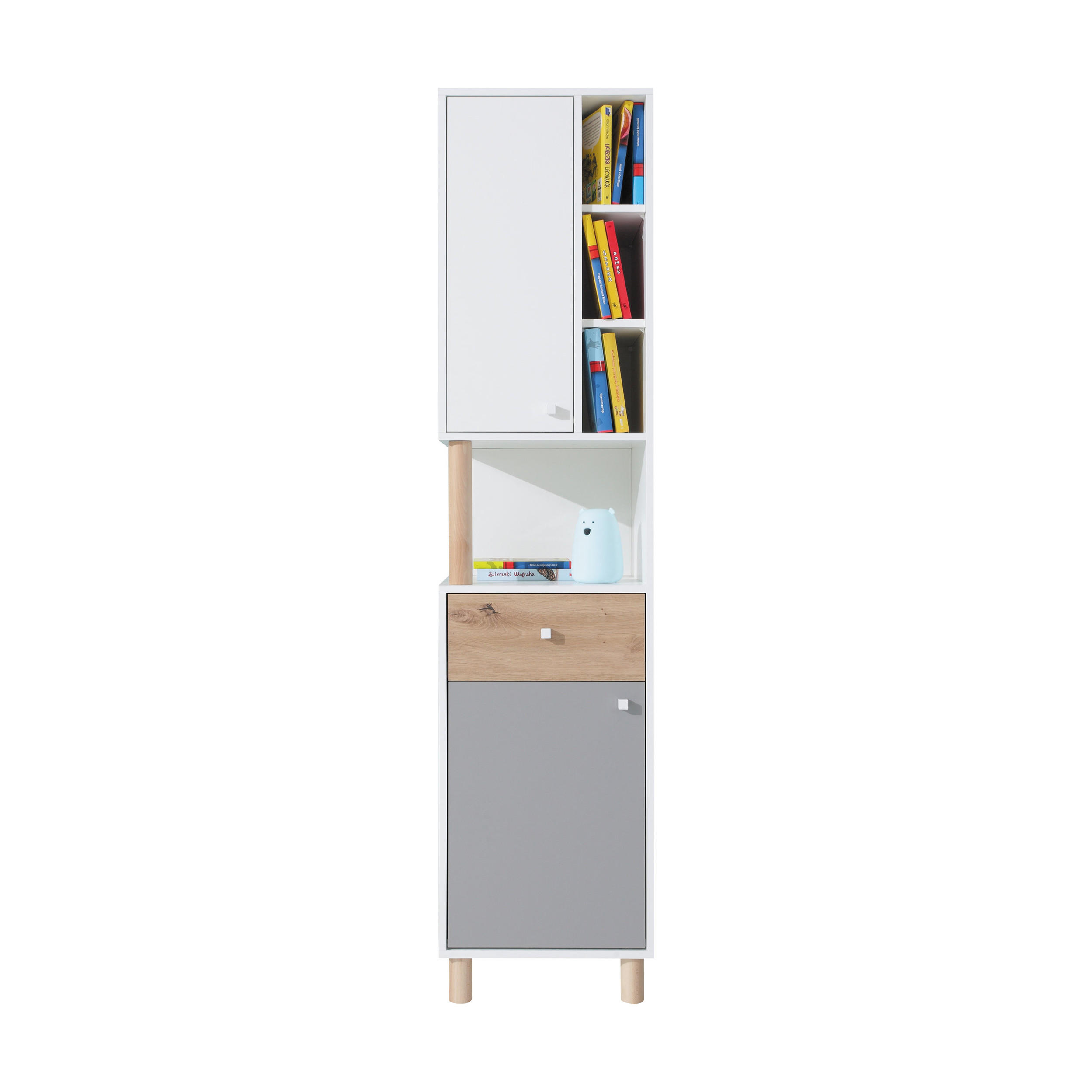 Beautysofa Bücherregal Weiß, Grau, Eiche Artisan 45x190x40 cm