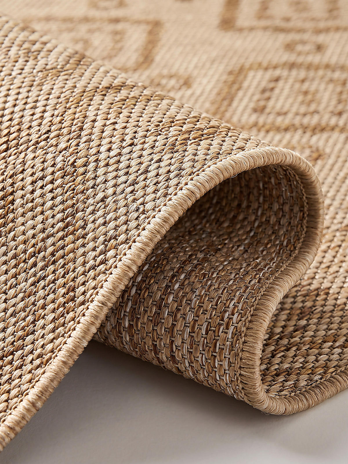 TEPPICH Flachgewebe, Outdoor, Fußbodenheizung-geeignet, mit Rautenmuster, VIGOLENO in Beige-Braun, 60 x 100 cm - Beige, Textil (60/100cm) - KADIMA DESIGN