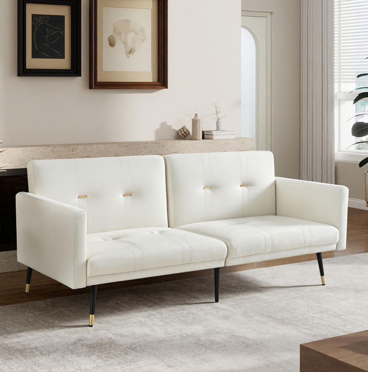 2-SITZER Schlafsofa aus Samt in Beige mit verstellbaren Rückenlehnen - Beige, Textil (164/70/89cm) - Modfu