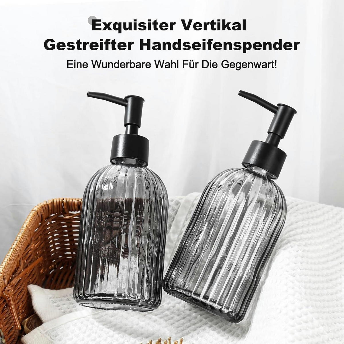 SEIFENSPENDER 2-teiliges Set Glas Schwarz Gestreift - Schwarz, Glas (7.6/19.1/7.6cm)