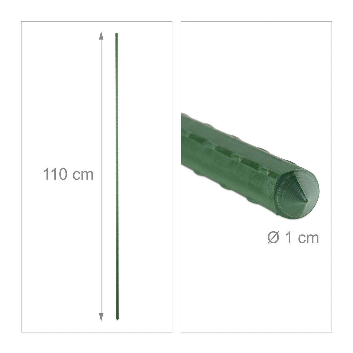 10xPFLANZSTÄBE - Dunkelgrün, Kunststoff/Metall (1cm) - Relaxdays