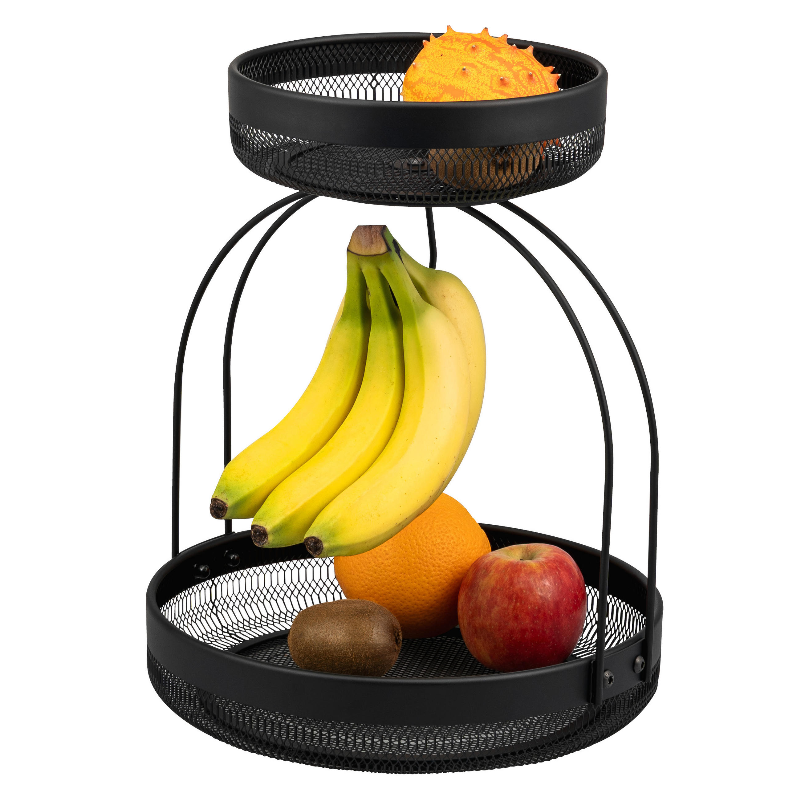 OBSTETAGERE mit Bananenhalter, schwarz, rund - Schwarz, Metall (30/38.5cm) - eluno