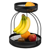 OBSTETAGERE mit Bananenhalter, schwarz, rund - Schwarz, Metall (30/38.5cm) - eluno