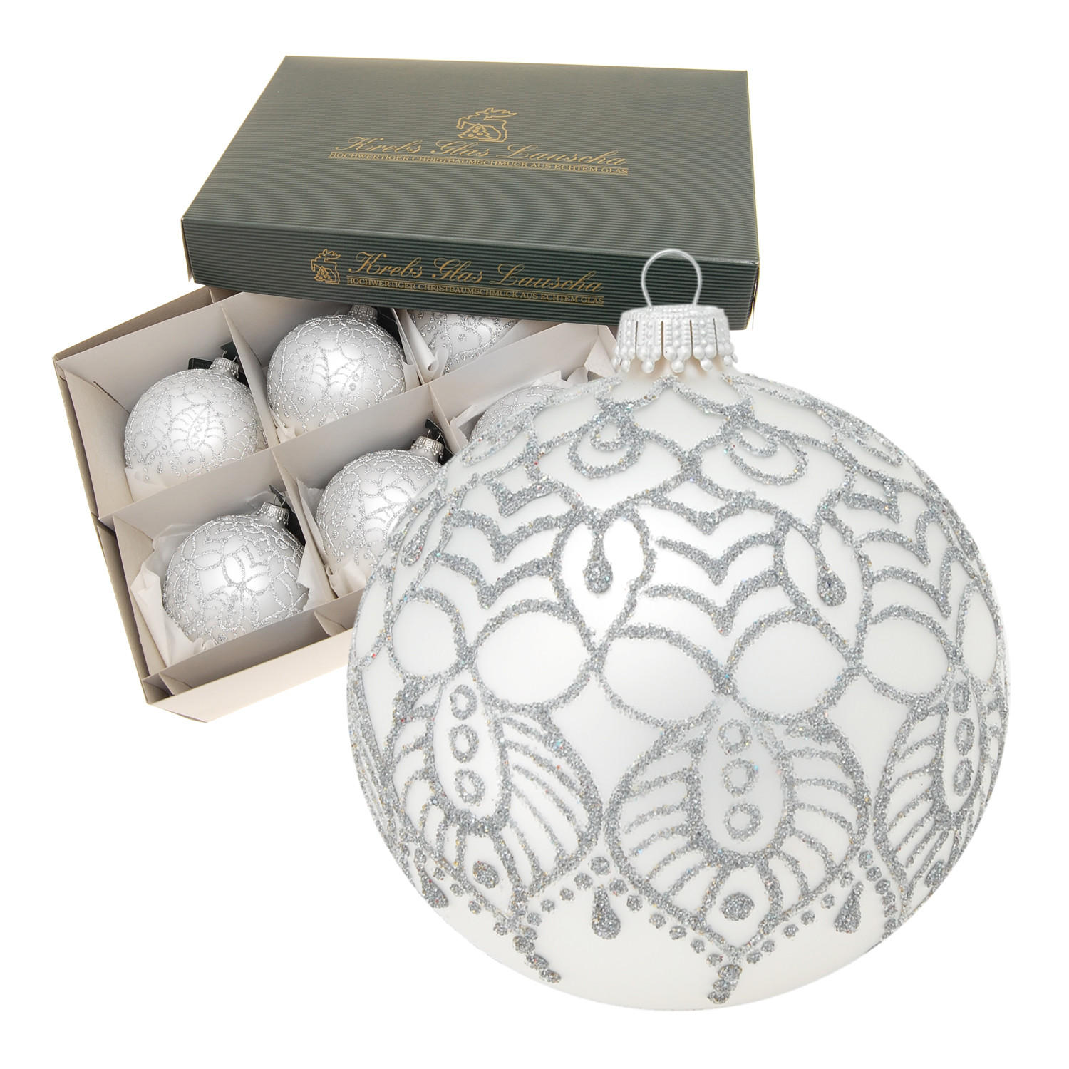 Krebs Glas Lauscha Christbaumkugeln Silber 8x8x8 cm