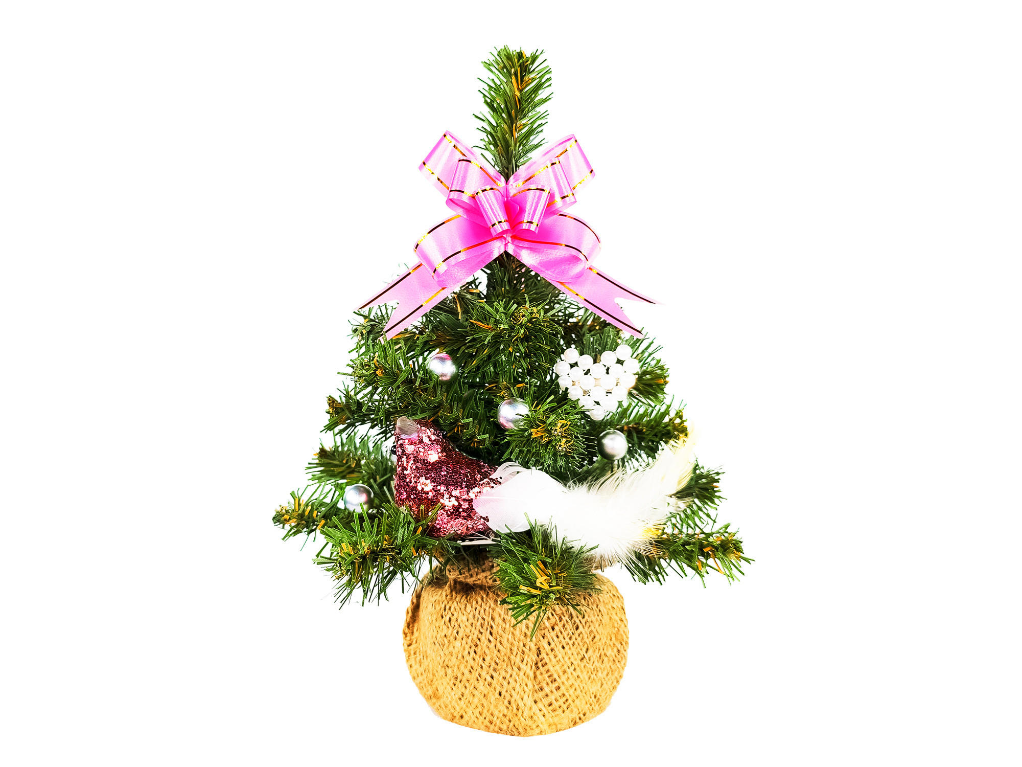 LAALU WEIHNACHTSBAUM geschmückt künstlich mit 13 Ornamenten TINY 2 im Topf 25 cm - Silberfarben/Weiß, Kunststoff (25cm) - LAALU