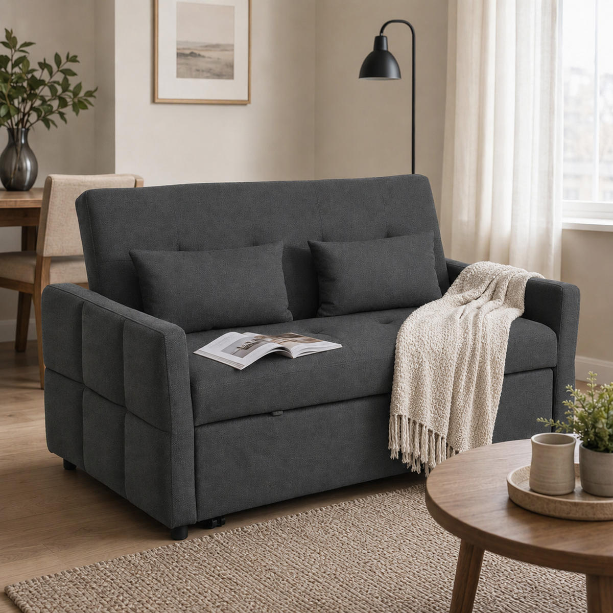SCHLAFSOFA Polyester Dunkelgrau - Dunkelgrau/Schwarz, Kunststoff/Textil (85/85/160cm) - HOMCOM