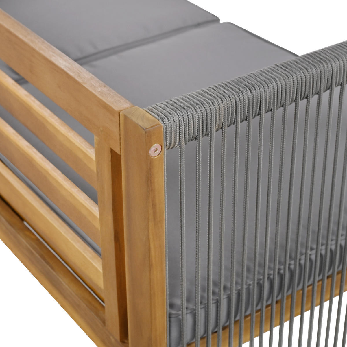 LOUNGESET Grau Rattanoptik Akazie Doppelsofa 2 Sessel Tisch - Grau, Textil - FLIEKS