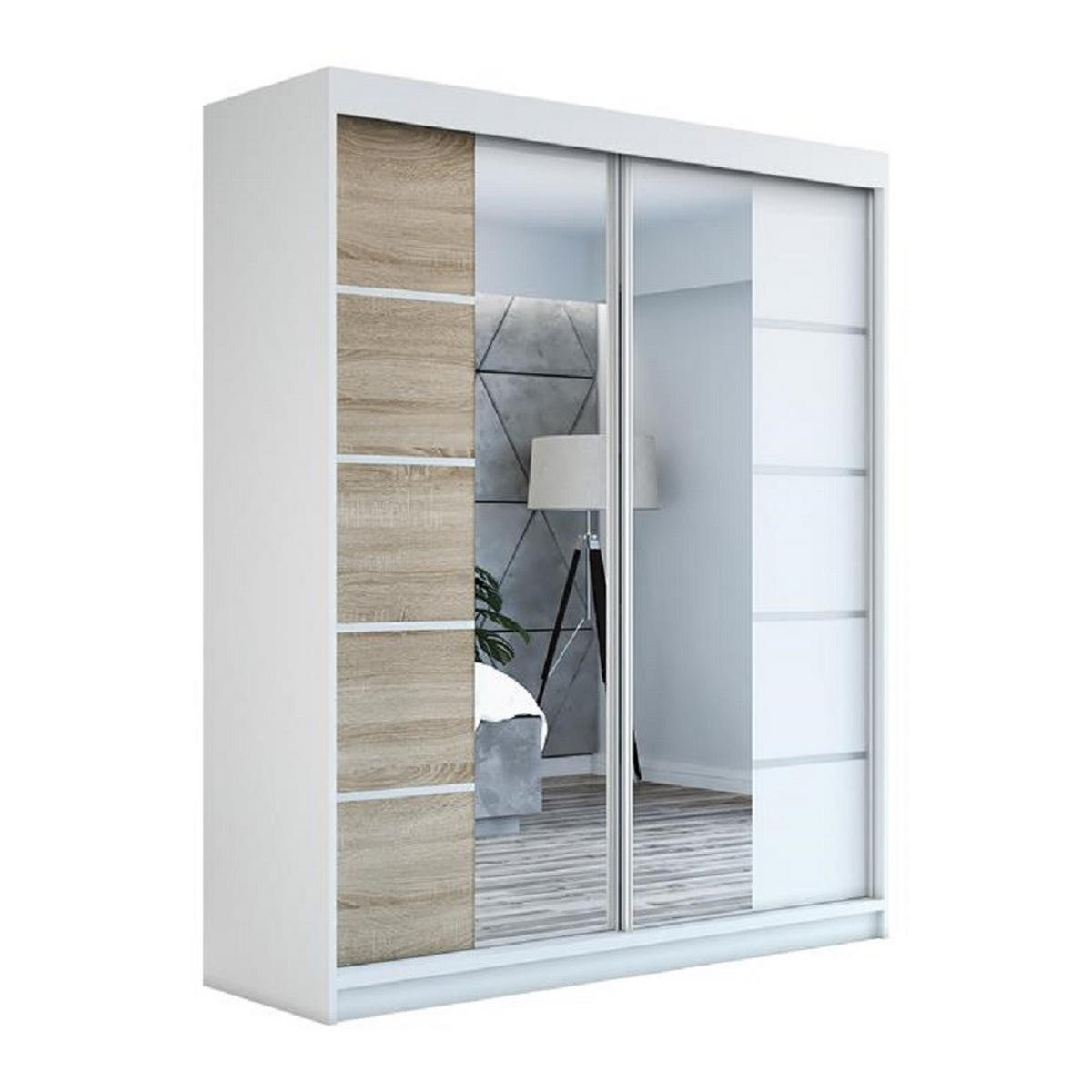 SCHWEBETÜRENSCHRANK 180 cm KOMFORT Farbe:Weiß,sonoma - Weiß/Braun, Holzwerkstoff (180/215/59.5cm) - A&J MöbelLand