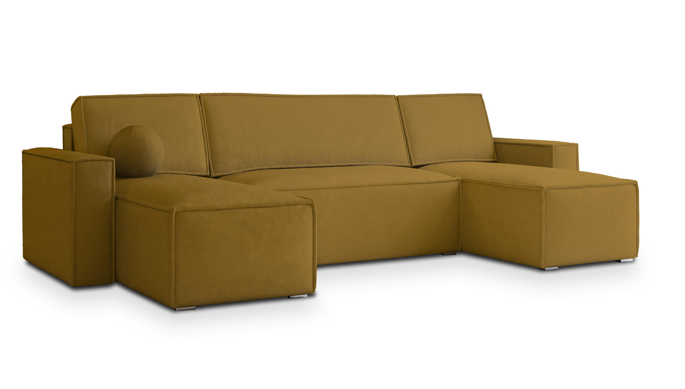 WOHNLANDSCHAFT PESANO M Gelb Velours-Stoff mit Schlaffunktion - Gelb, Holz (306/85/140cm) - MASSENO