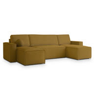 WOHNLANDSCHAFT PESANO M Gelb Velours-Stoff mit Schlaffunktion - Gelb, Holz (306/85/140cm) - MASSENO