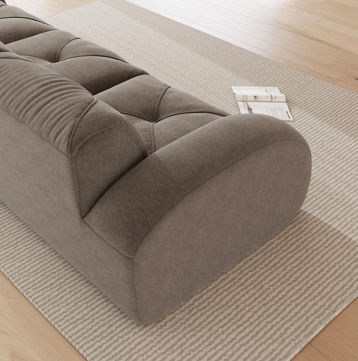 SOFA rahmenloses Modulsofa Chenille Braun - Grau, Kunststoff (95/76/281cm) - Meubliv