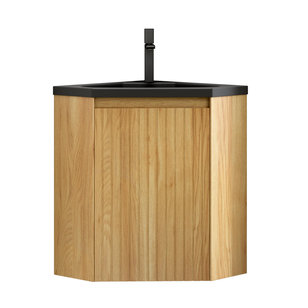 WASCHTISCHKOMBI 54,5/38.5/52.4 cm schwarz/Naturholz aus Harz und Sperrholz mit vormontiertem Unterschrank - Schwarz, Kunststoff (54.5/52.4/38.5cm) - OKWISH