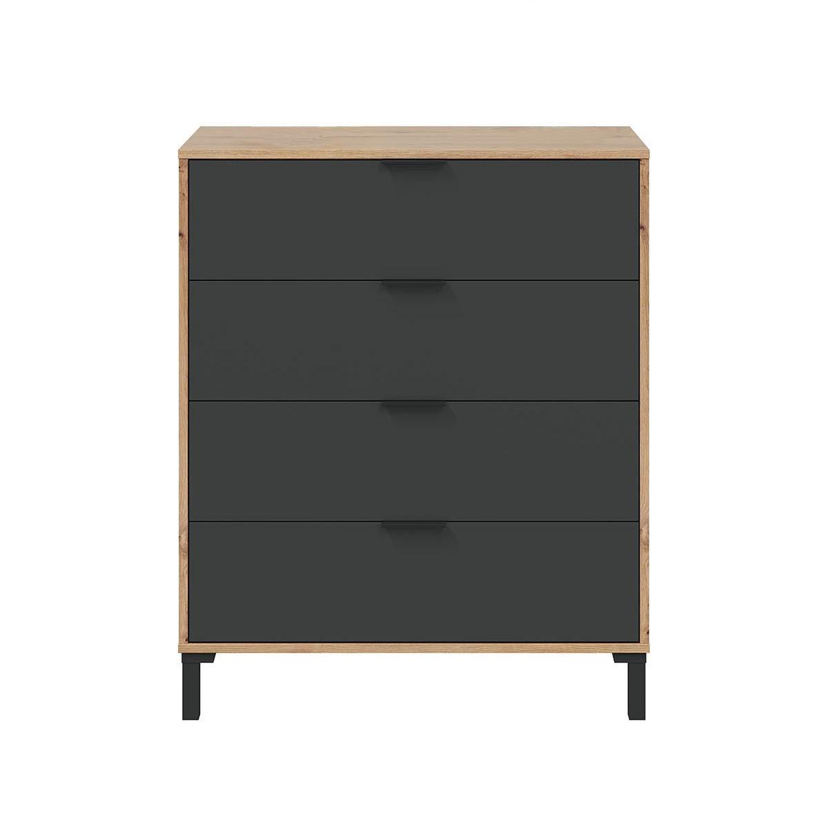 KOMMODE mit 4 Schubladen, Dekor Eiche und Anthrazitgrau - L77,5 cm - Eschefarben, Holzwerkstoff (40/93.5/77.5cm) - Calicosy
