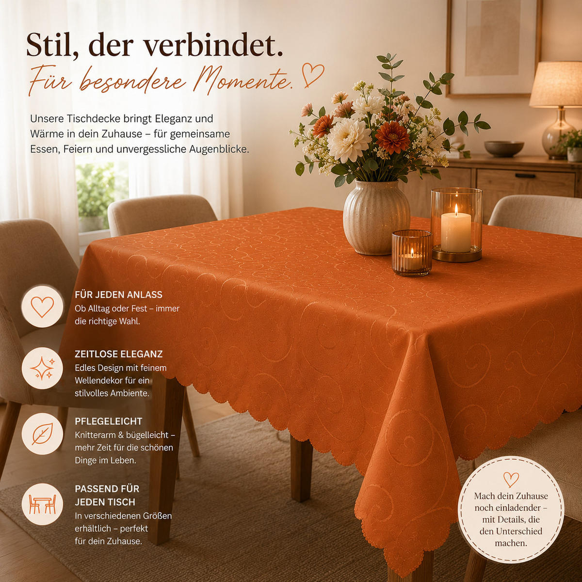 TISCHDECKE 130/220 cm Ornamente Terracotta - Terracotta, Textil (130/220cm) - TiborTex