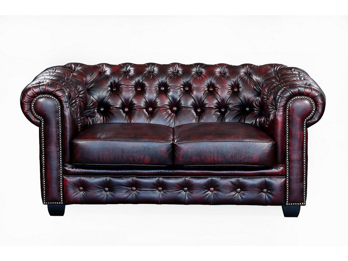 CHESTERFIELD Garnitur 3+2 - Büffelleder - Rotbraun - BRENTON - Bordeaux, Leder (201/73/96cm) - Vente-Unique