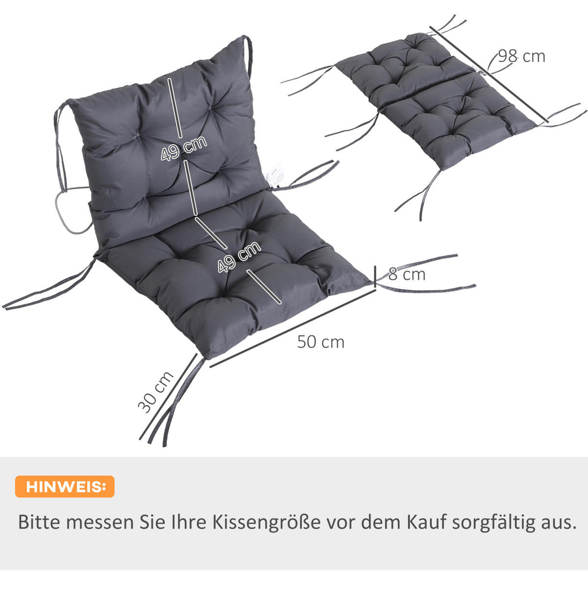 SESSELAUFLAGENSET 2er-Set aus Schaumstoff 50x98x8cm in Grau mit Bändern - Grau, Textil (50/8/98cm) - Modfu