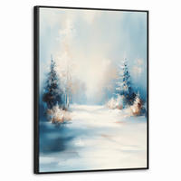 LEINWAND Bilder mit Rahmen - Wald – Winter – Natur – Abstrakt – Schnee - 60x80 - Weiß, Textil (60/80cm) - MuchoWow