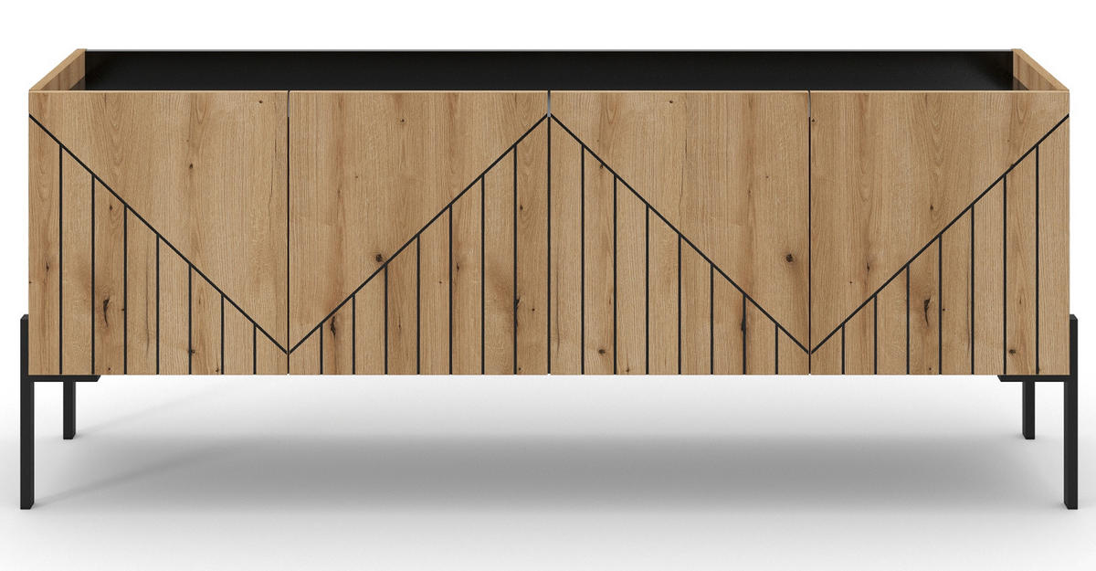 TV-LOWBOARD Evoke Eiche, TV Unterteil 153 cm, mit Soft-Close und Komforthöhe 62 cm - Eichefarben/Schwarz, Holzwerkstoff/Metall (153/62/40cm) - Inn.Furn