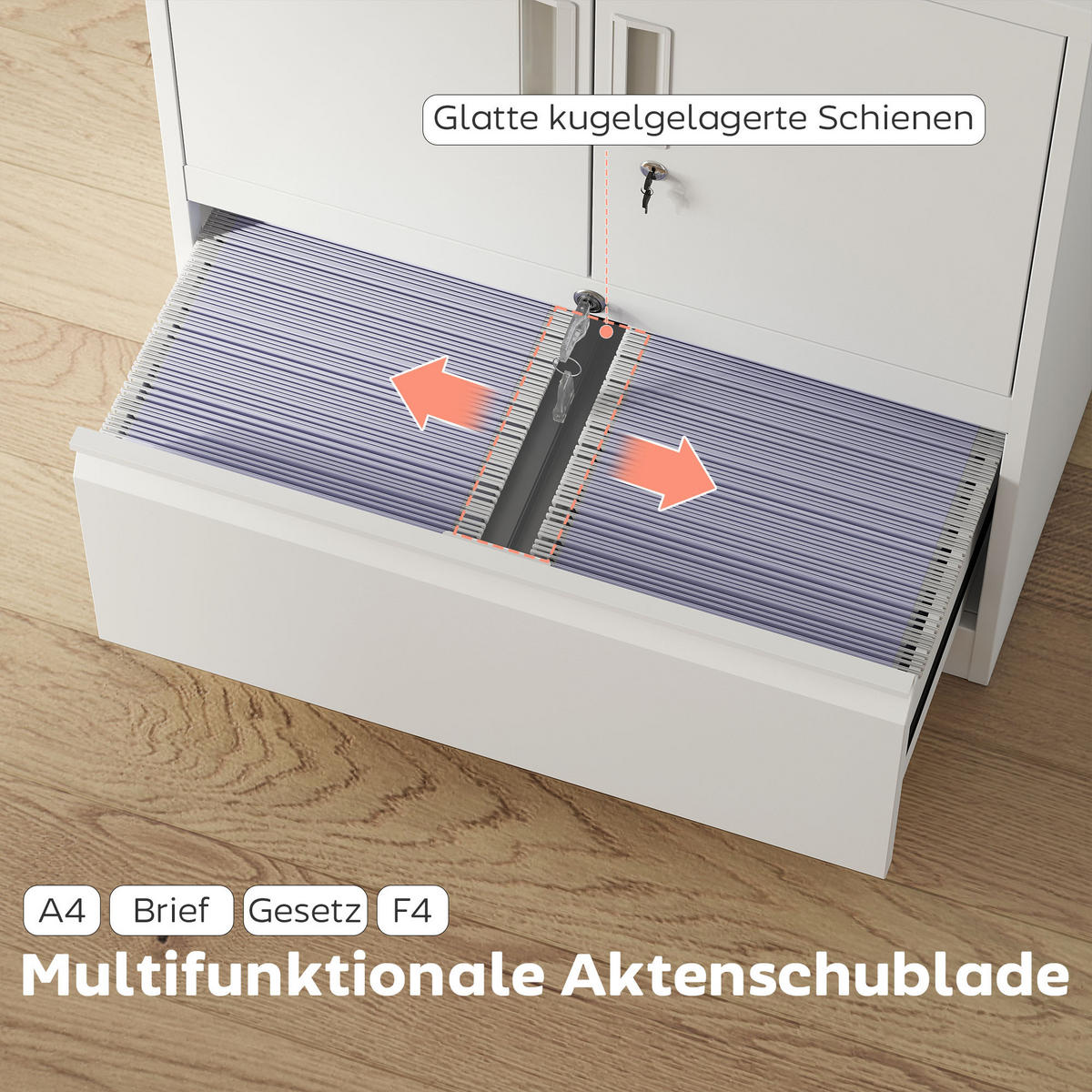 AKTENSCHRANK Büroschrank Abschließbar Mehrzweckschrank aus Stahl Lagerschrank - Weiß, Metall (40/95/80cm) - HOMCOM