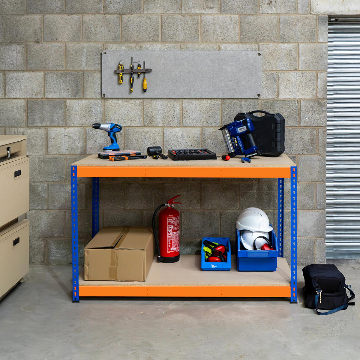 WERKBANK S-Rax 2-stufig - 150cm x 60cm x 90cm - Orange, Holzwerkstoff (150/90/60cm)