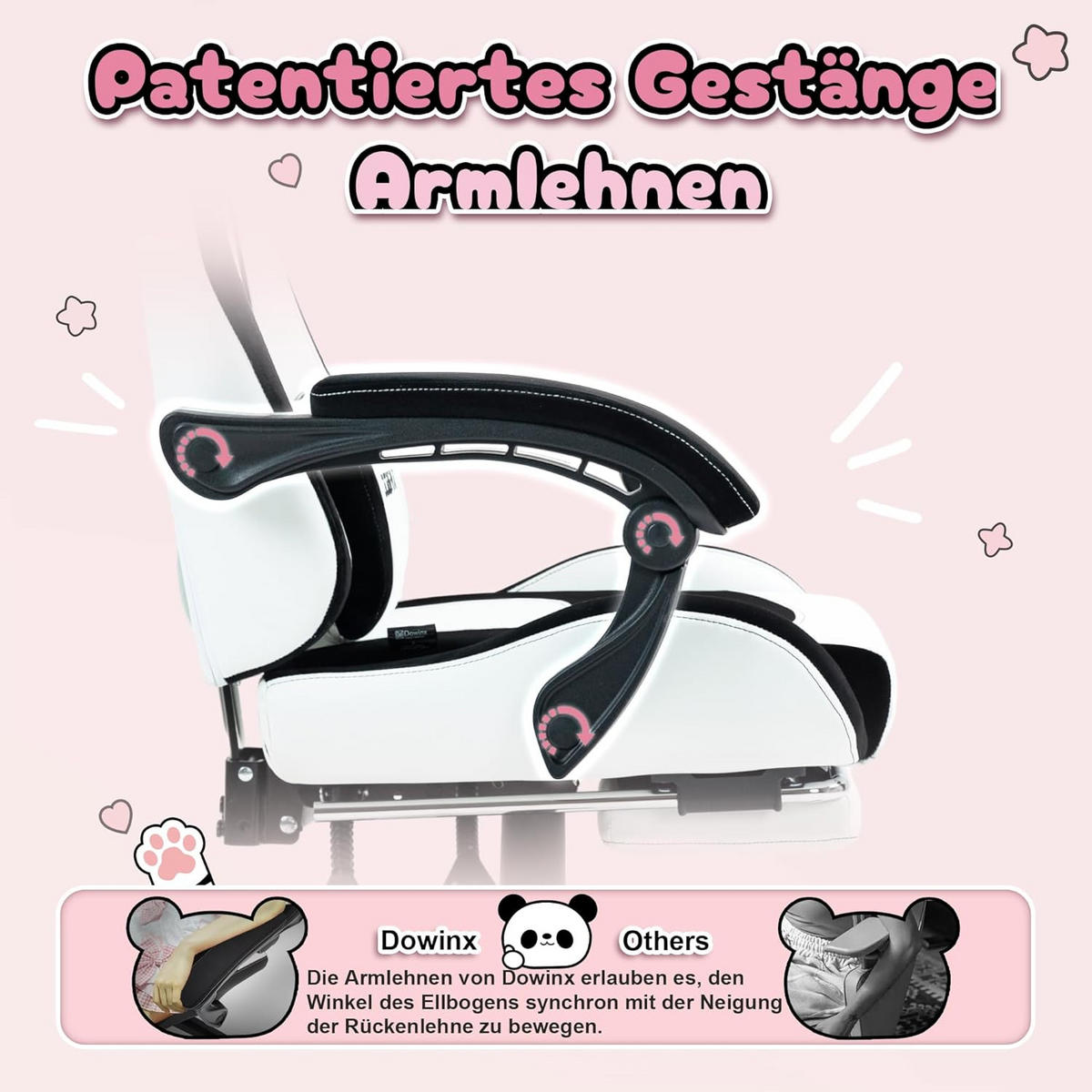 GAMING Stuhl & Lendenwirbelstütze/Hoher Rückenlehne/Fußstütze PU-Leder - Weiß Hochglanz, Leder (72/118/72cm)