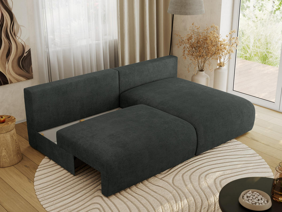 ECKSCHLAFSOFA VIVO L Dunkelgrau Struktur - rechts - Dunkelgrau/Schwarz, Kunststoff/Textil (150/223cm) - MKS