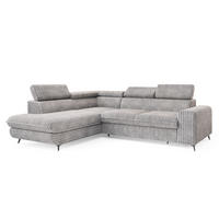ECKSOFA VELISS Hellgrau Kordstoff mit Schlaffunktion - Grau, Holz (255/193cm) - MASSENO